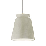 White Crackle Black Cord Trapezoid Tall Ceramic Pendant by Justice Design