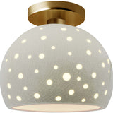 White Crackle Brushed Brass Perforated Medium Globe Semi- Flush by Justice Design