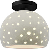 White Crackle Matte Black Perforated Small Globe Semi-Flush by Justice Design