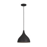 Zoe Ceramic Pendant Light by Geo Contemporary in Graphite ceramic with a black cord, shown at full drop with its canopy