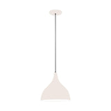 Zoe Ceramic Pendant Light by Geo Contemporary in White ceramic with a black cord, shown at full drop with its canopy
