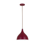 Zoe Ceramic Pendant Light by Geo Contemporary in Wine ceramic with a brown cord, shown at full drop with its canopy