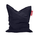 Tall pointed floor bean bag in deep navy nylon fabric with a red brand tab — Slim Olefin Bean Bag by Fatboy