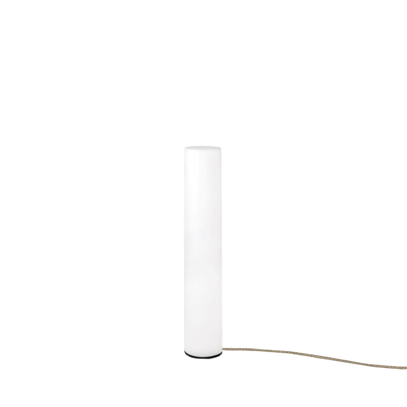 Fity battery floor lamp by New Garden, tall slim white cylindrical column lamp with a woven cable