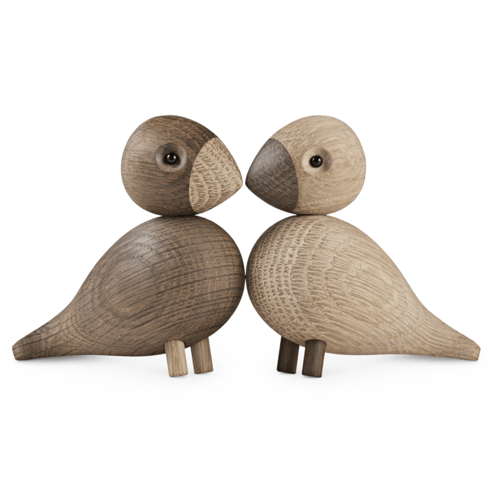 Kay Bojesen Lovebirds, Oak/Smoked Oak, H: 3.5" By Kay Bojesen