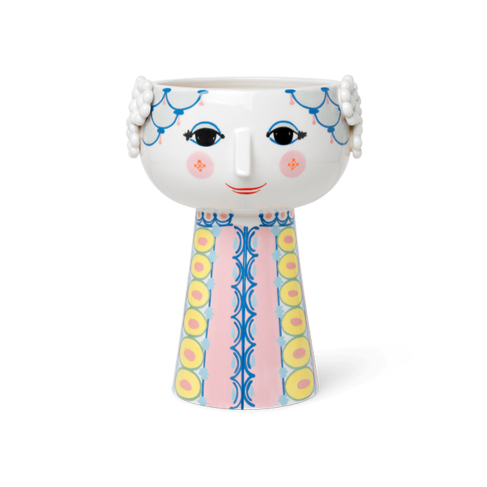 Bjørn Wiinblad Eva Vase, Pink/Blue, H: 9.3" By Bjorn Wiinblad