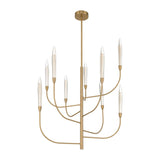 Calle 36-inch 9-light Brass LED Chandelier with Gold Leaf Hand Pressed Glass Shades