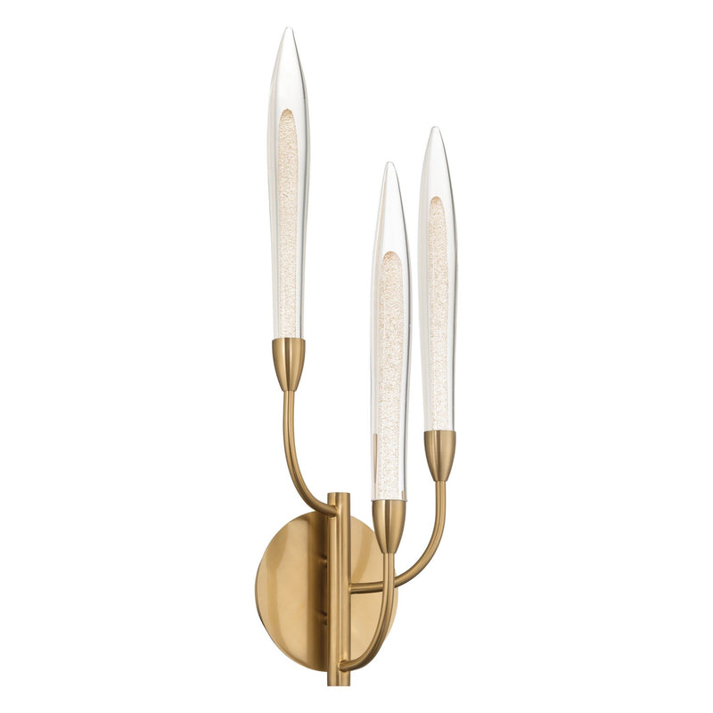 Calle 27-inch 3-light Brass LED Wall Sconce with Gold Leaf Hand Pressed Glass Shades