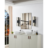 Colton 18-inch 2-light Textured Black 5CCT LED Vanity Light with Etched Opal Glass Shades