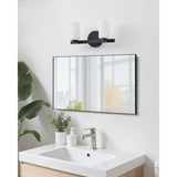 Bedminster 14-inch 2-light Matte Black Vanity Light with Etched Opal Ribbed Glass Shades