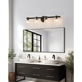 Bedminster 30-inch 4-light Matte Black Vanity Light with Clear Ribbed Glass Shades