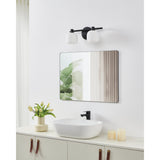 Valentina 15-inch 2-light Matte Black Vanity Light with Etched Opal Glass Shades