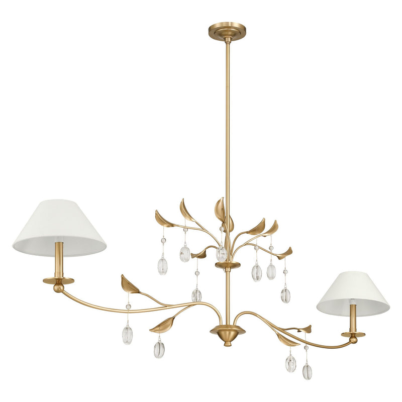 Presley 56-inch 2-light Champagne Gold Linear Chandelier with Clear Glass Drops and White Linen Shades