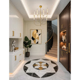 Calle 36-inch 9-light Brass LED Chandelier with Gold Leaf Hand Pressed Glass Shades