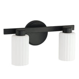 Bedminster 14-inch 2-light Matte Black Vanity Light with Etched Opal Ribbed Glass Shades