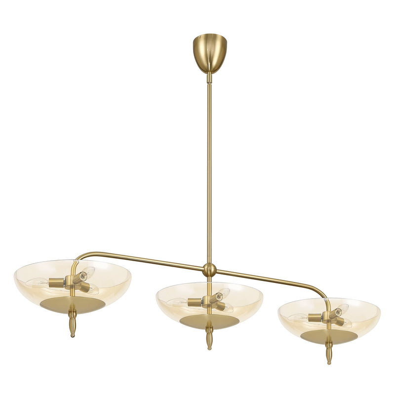 Fiorello 54-inch 9-light Brushed Gold Linear Chandelier with Smoked Amber Glass Shades