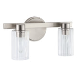Bedminster 14-inch 2-light Brushed Nickel Vanity Light with Clear Ribbed Glass Shades