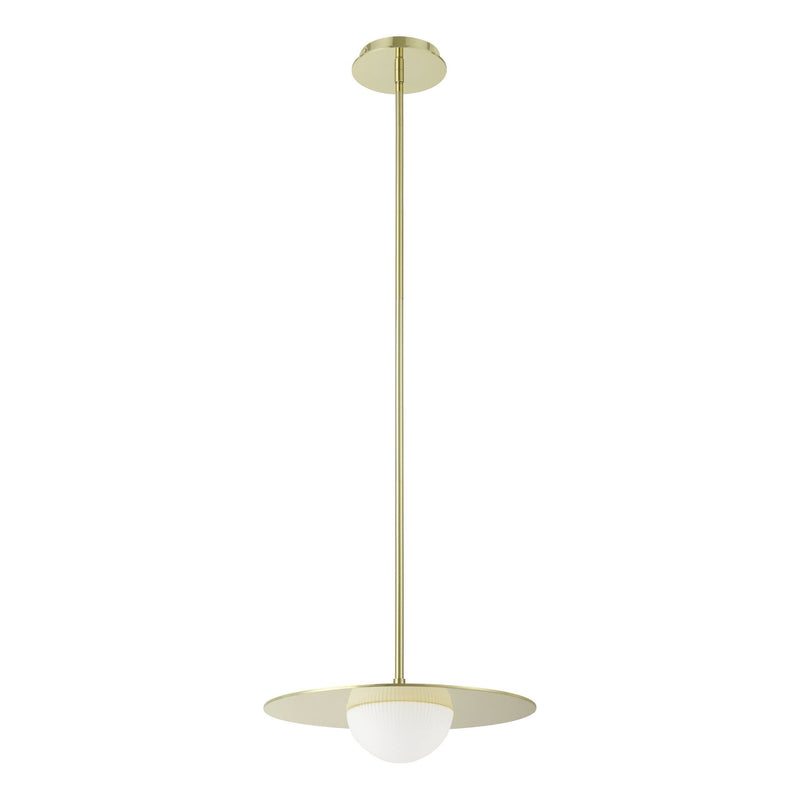 Solstice 16-inch Polished Brass 5CCT LED Convertible Pendant with Opal Ribbed Glass Shade