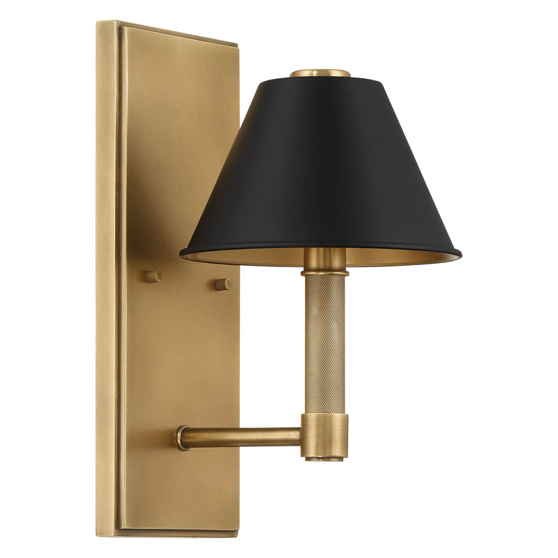 Mcgill 13-inch 1-light Natural Brass Wall Sconce with Matte Black and Gold Metal Shade