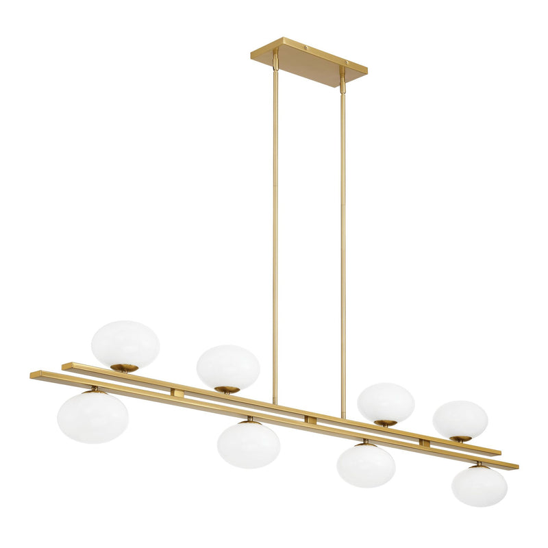 Julep 64-inch 8-light Brushed Gold Linear Chandelier with Opal Glass Shades