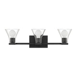 Gilford 24-inch 3-light Matte Black Vanity Light with Clear Glass Shades