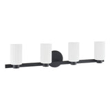 Bedminster 30-inch 4-light Matte Black Vanity Light with Etched Opal Ribbed Glass Shades