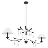 Presley 56-inch 2-light Textured Black Linear Chandelier with Clear Glass Drops and White Linen Shades