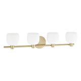 Valentina 30-inch 4-light Champagne Gold Vanity Light with Etched Opal Glass Shades