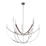 Sussex 40-inch 9-light Polished Nickel and Dark Brown Faux Leather Chandelier