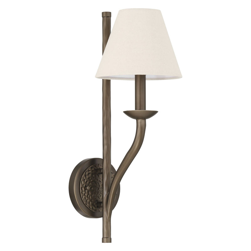 Bethany 19-inch 1-light Forged Bronze Wall Sconce with Natural Linen Shade
