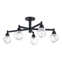 Lillyanna 26-inch 5-light Matte Black Semi-Flush Mount with Clear Ice Glass Shades