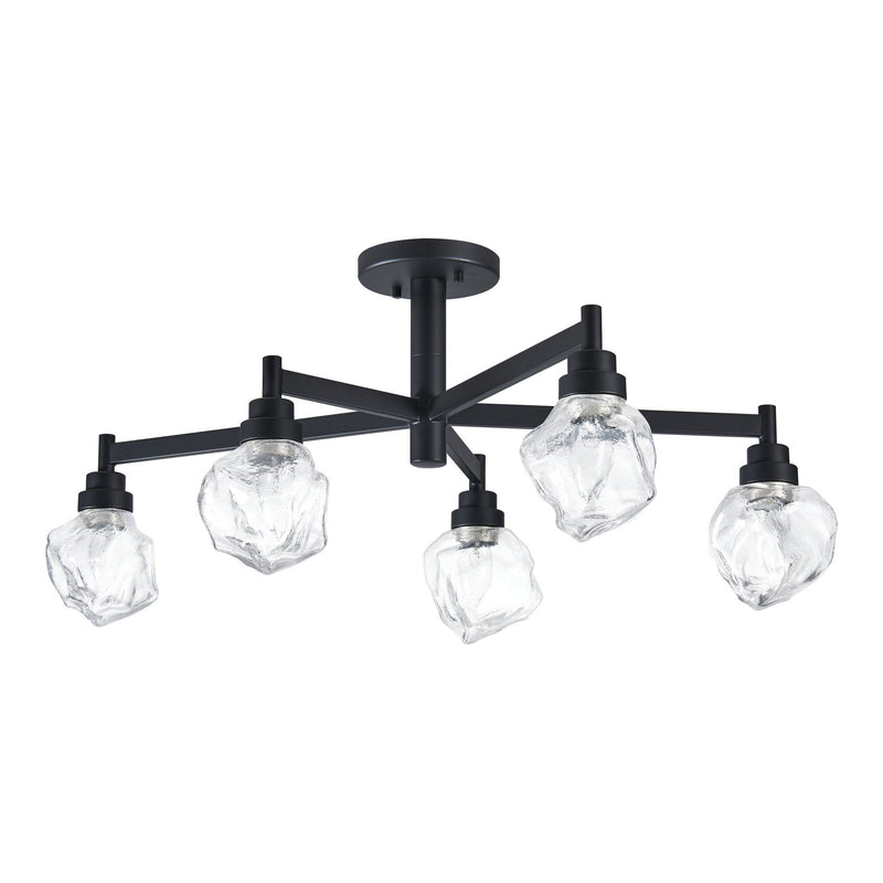 Lillyanna 26-inch 5-light Matte Black Semi-Flush Mount with Clear Ice Glass Shades