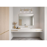 Andrea 32-inch 4-light Champagne Gold Vanity Light with Clear Ribbed Glass Shades