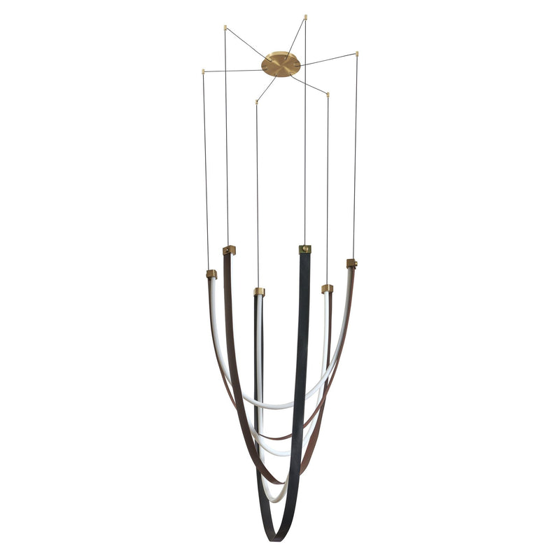 Ayers 43-inch 3-light Champagne Gold with Black and Brown Faux Leather 5CCT LED Chandelier