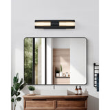 Colton 24-inch 2-light Textured Black 5CCT LED Vanity Light with Etched Opal Glass Shades