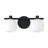 Valentina 15-inch 2-light Matte Black Vanity Light with Etched Opal Glass Shades