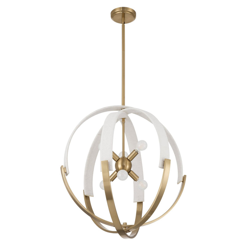 Abbey 23-inch 6-light Brass and Cream Cotton Rope Chandelier