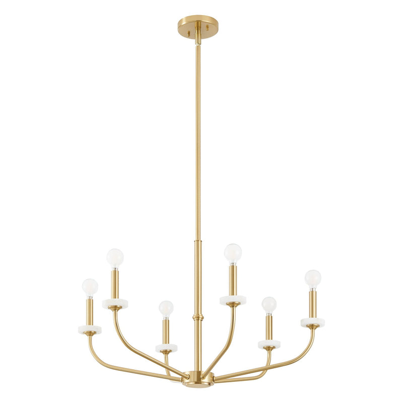 Leah 30-inch 6-light Brushed Gold and White Onyx Chandelier