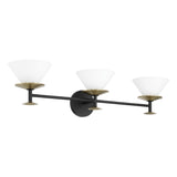 Tremolo 33-inch 3-light Matte Black and Champagne Gold Vanity Light with Etched Opal Glass