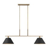 Mcgill 60-inch 2-light Natural Brass Linear Chandelier with Matte Black and Gold Metal Shades