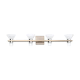 Blake 35-inch 8-light Champagne Gold and Polished Nickel 5CCT LED Vanity Light with Clear and Clear Ribbed Glass