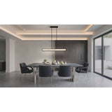 Courtney 48-inch Textured Black 5CCT LED Linear Chandelier with Clear Water Glass