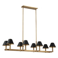 Mcgill 52-inch 8-light Natural Brass Linear Chandelier with Matte Black and Gold Metal Shades