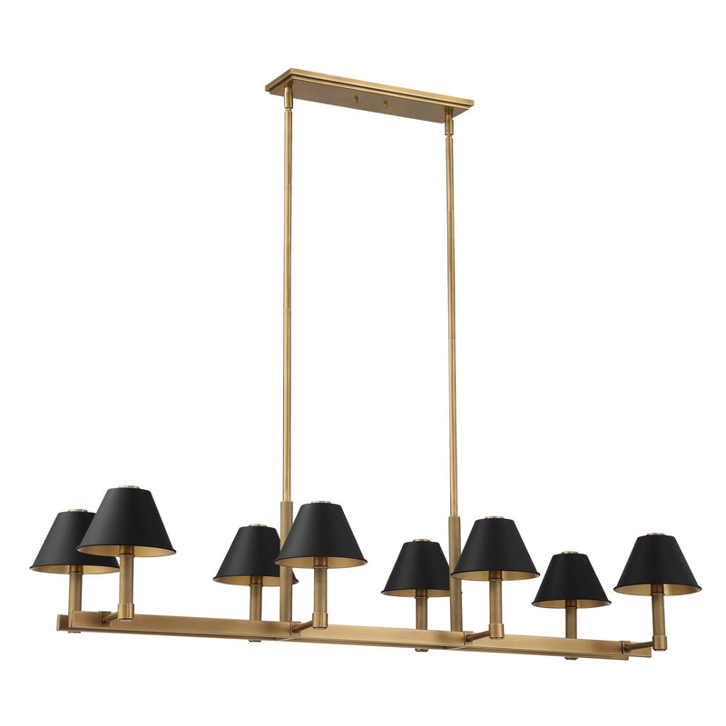 Mcgill 52-inch 8-light Natural Brass Linear Chandelier with Matte Black and Gold Metal Shades
