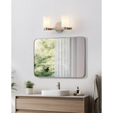 Bedminster 14-inch 2-light Brushed Nickel Vanity Light with Etched Opal Ribbed Glass Shades