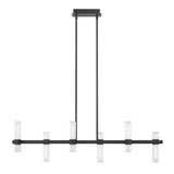 Ristretto 50-inch 12-light Matte Black LED Linear Chandelier with Clear Ribbed and White Acrylic Shades