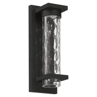 Lionel 14-inch Textured Black LED Exterior Wall Sconce with Clear Water Glass Shade