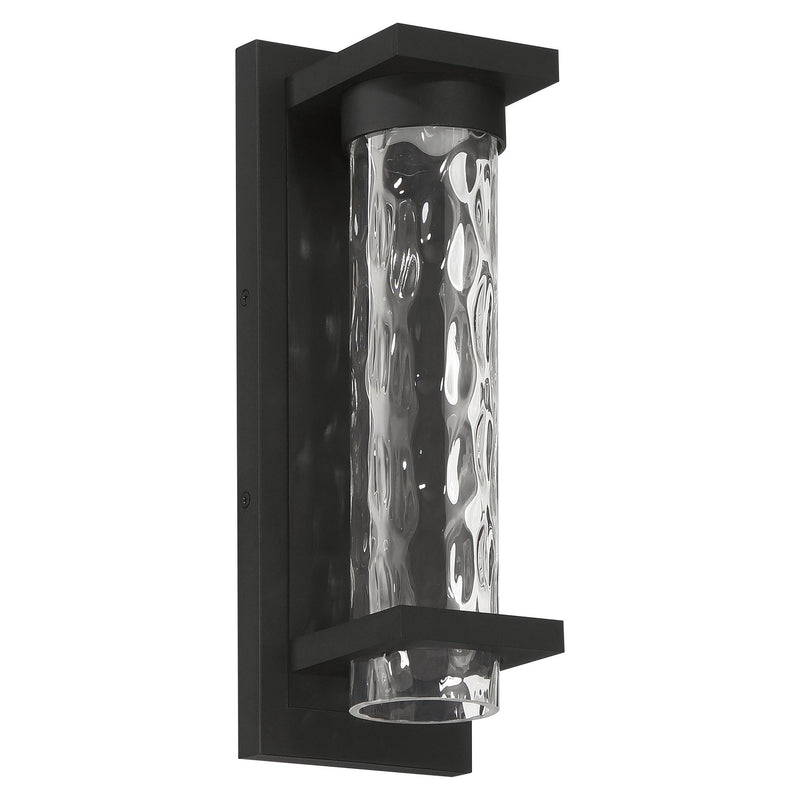 Lionel 14-inch Textured Black LED Exterior Wall Sconce with Clear Water Glass Shade