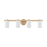 Bedminster 30-inch 4-light Champagne Gold Vanity Light with Etched Opal Ribbed Glass Shades