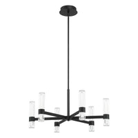 Ristretto 30-inch 12-light Matte Black LED Chandelier with Clear Ribbed and White Acrylic Shades